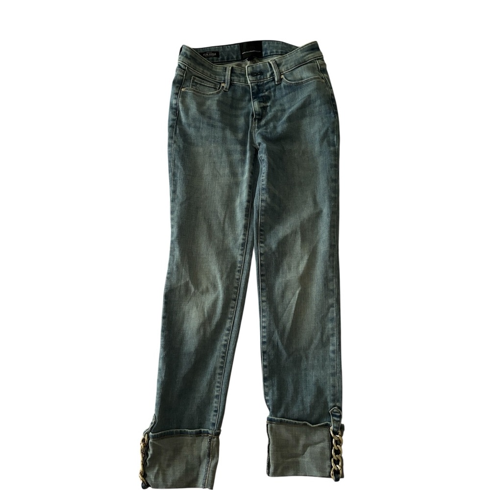 White House Black Market Cropped Blue Jeans with Chain Accents